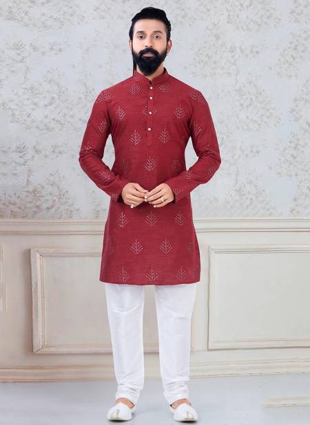 Red Colour Fancy Festive Wear Designer Latest Kurta Pajama Mens Collection Ks 1101
